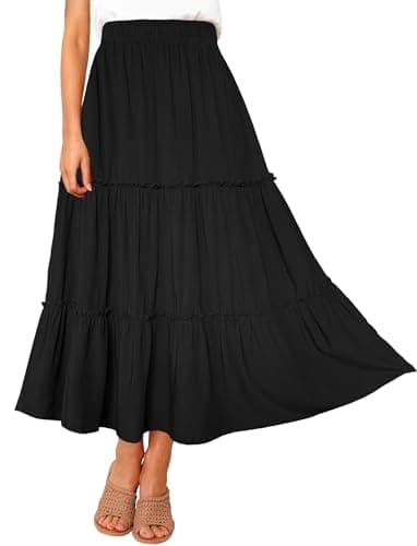 Afibi Women's High Waist A-Line Ruffle Swing Maxi Skirt with Pockets