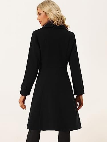 Allegra K Women's Winter Line Trench Coat Lapel Swing Double Breasted