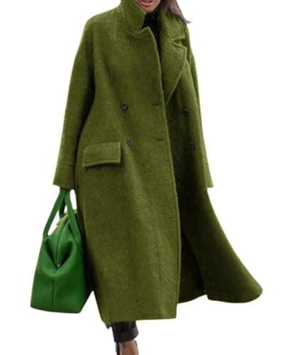 CHARTOU Women's Oversized Long Winter Wool Blend Pea Overcoat — Green
