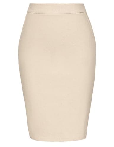 Kate Kasin Women's Knee-Length Stretchy Elastic Waist Business Pencil Skirt — Beige