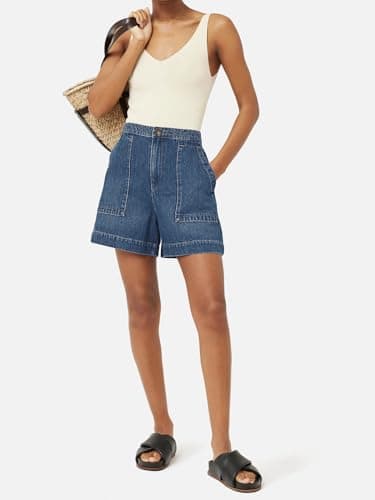 PLNOTME Women's High-Waisted Wide Leg Denim Shorts with Pockets