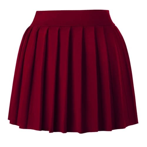 COOUFE Women's Sexy Pleated Mini Skater A-line Skirt — Burgundy