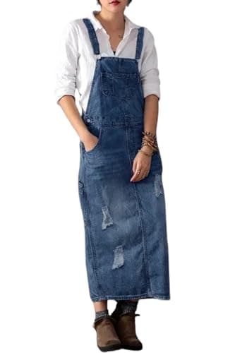 YOEASY Women's Distressed Denim Overall Dress — Blue