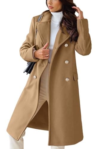 Chouyatou Women's Winter Office Long Wool Pea Coat — Camel