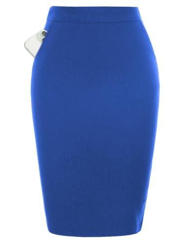 Kate Kasin Women's Knee-Length Stretchy Elastic Waist Business Pencil Skirt — Sapphire