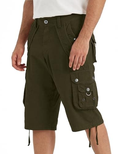 Rejork Mens Cargo Shorts with 8 Pockets Outdoor Casual Hiking — Olive Green