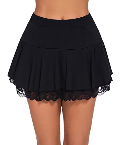 Avidlove Women's Mini Pleated Lace Ruffle Skirt — Black