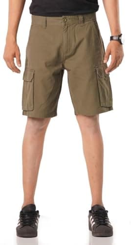 Alamo Men's Regular Fit 100% Cotton Heavy Duty Cargo Shorts — Olive