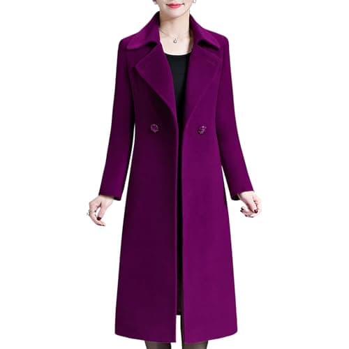 Aprsfn Women's Winter Warm Double-breasted Midi Peacoat — Dark Purple