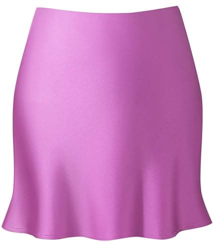 Women's Reaowazo Satin High Elastic Ruffle Waist Short Skirt — A-purple