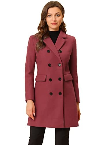 Allegra K Women's Elegant Notched Lapel Winter Trench Coat — Watermelon Red