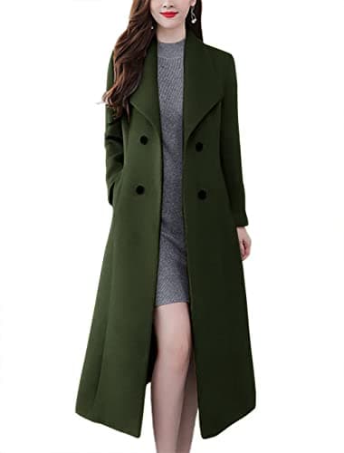 Chic Women's Double Breasted Wool Pea Coat with Shawl Collar — Army Green