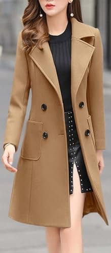 Elegant Women's Notched Collar Wool Blend Overcoat