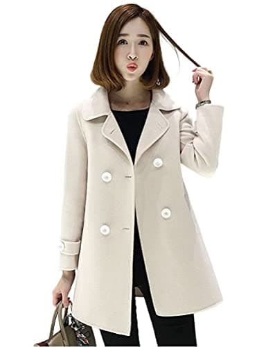 Ylingjun Women's Classic Fit Double Breasted Wool Pea Coat Outwear — Beige