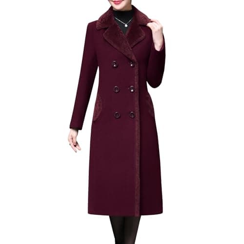 Women's Double-Breasted Wool Winter Coat — Purple