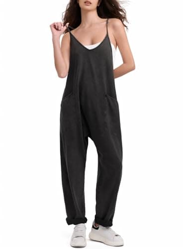 EXLURA Women's Casual Summer Denim Jumpsuits with Pockets Beach Romper — Black