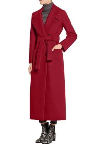 CHARTOU Women's Elegant Wool Blend Double Breasted Overcoat with Belt — Red