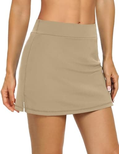 LouKeith Women's Golf Skirts Mini Skorts Summer Workout Shorts with Pockets — Dark Khaki