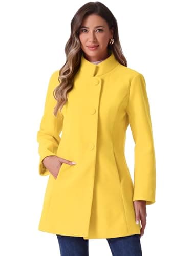 Allegra K Women's Mid-Long Winter Stand Collar Overcoat — Yellow