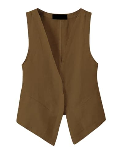 Women's Sleeveless Linen Blazer for Spring and Summer — Khaki
