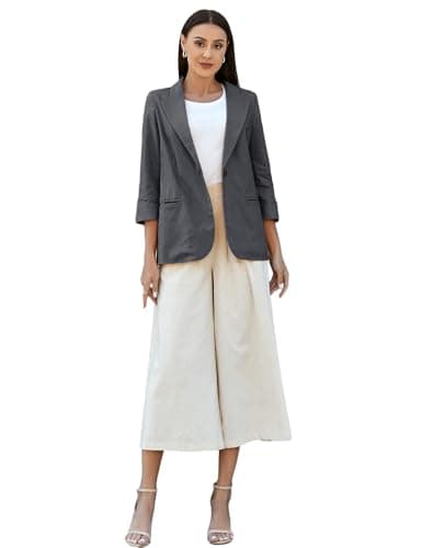 IDEALSANXUN Women's Lightweight Linen Blazer Jackets 3/4 Sleeve Spring Summer