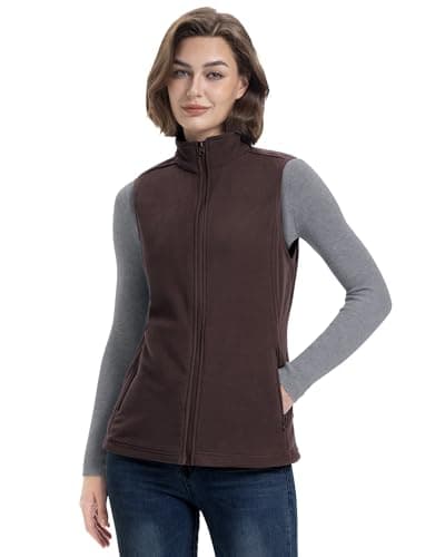 Women's Lightweight Warm Polar Fleece Vest with Zip Pockets for Winter — Chocolate