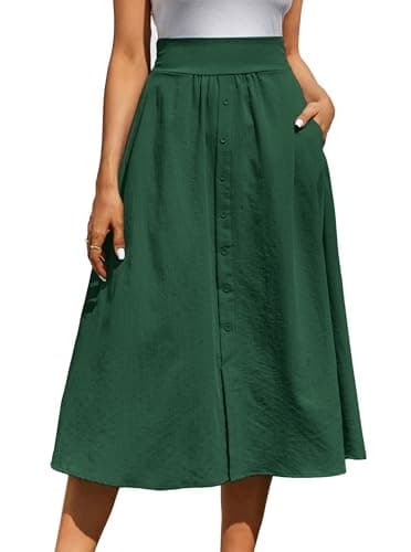 Kate Kasin Women's High Waist Midi Skirt with Pockets — Dark Green
