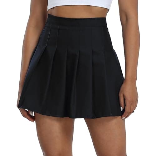 Tivifox Women's High-Waisted Pleated Skirt with Shorts Mini Skorts — Black