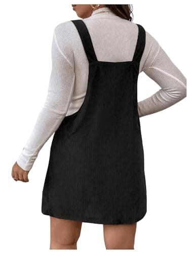 OYOANGLE Plus Size Corduroy Button Front Pinafore Dress