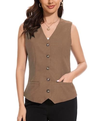 YOUNIFIZ Women's Lightweight Linen V-Neck Pocket Summer Vest — Khaki