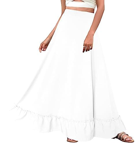 Afibi Women's Plus Size Vintage High Waist Maxi Skirt with Pockets — White