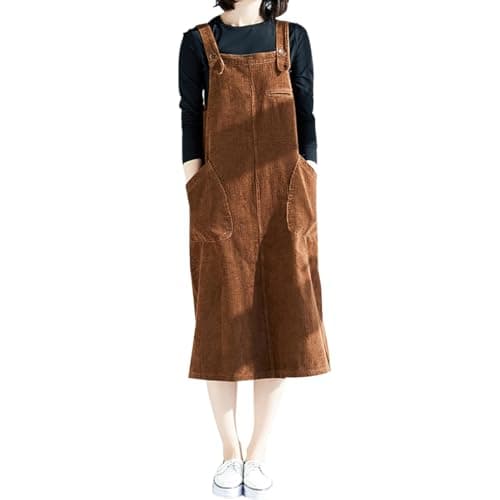 Chouoya Women's Cute Sleeveless Corduroy Midi Dress with Pocket