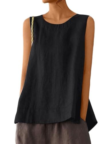 IDEALSANXUN Women's Linen Tank Tops Lightweight Sleeveless Vest Shirt — Black
