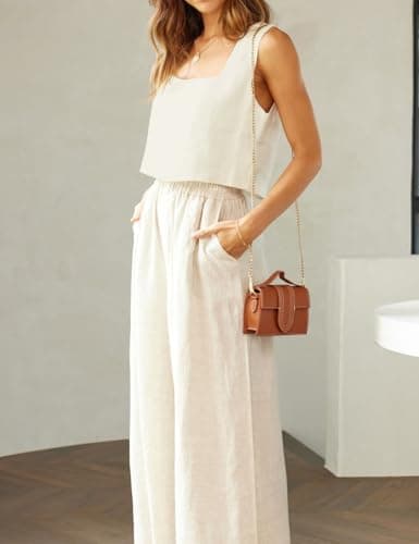 IDEALSANXUN Women's Summer Linen Square Neck Crop Tank Tops