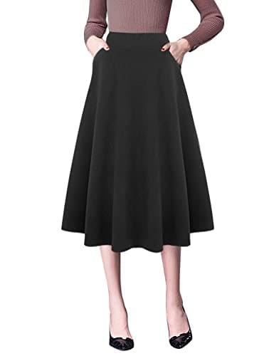 Women's High Waist Wool A-line Midi Skirt — Pure Black