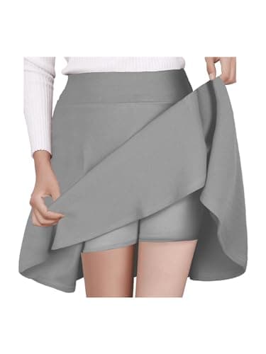 PUKAVT Women's A-Line Mini Flared Stretchy Skater Party Skirt — Gray With Shorts