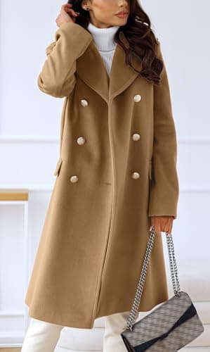 CHARTOU Women's Warm Double-Breasted Wool Blend Winter Trench Coat