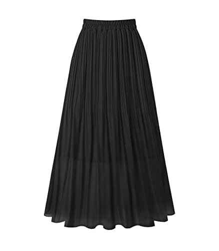 Chic Women's Chiffon Pleated A-Line Midi Skirt — Black