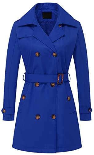 Chrisuno Women's Mid-Length Double Breasted Trench Coat with Hood — Royal Blue