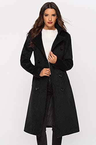 Womens Wool Double Breasted Pea Coat Winter Trench with Belt