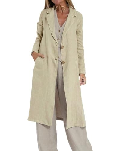 Long Linen Blazer Jacket for Women — Khaki