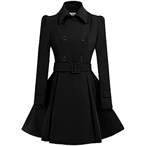 ForeMode Women'sDouble Breasted Wool Pea Coat with Belt Buckle