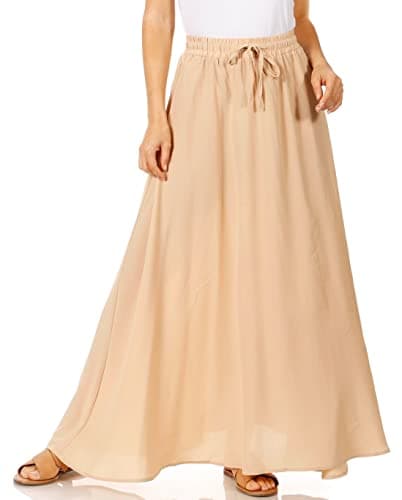 Trendy Women's Maxi Skirts - Flowy Summer Aline Elastic High Waisted Reg & Plus Size — Khaki