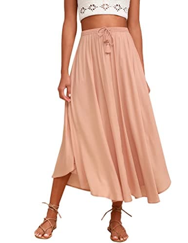 Zeagoo Women's High-Waisted Elastic Midi Skirt with Brown Leaf Print XXL — Pink