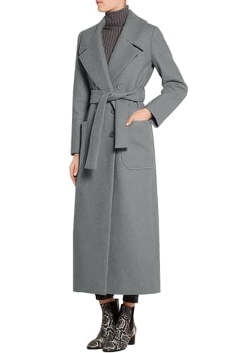 CHARTOU Women's Elegant Wool Blend Double Breasted Overcoat with Belt — Grey