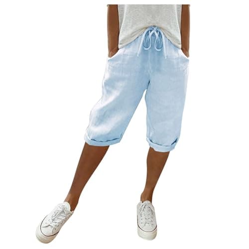Cotton Linen Bermuda Shorts Elastic Waist Cargo Shorts — 004
