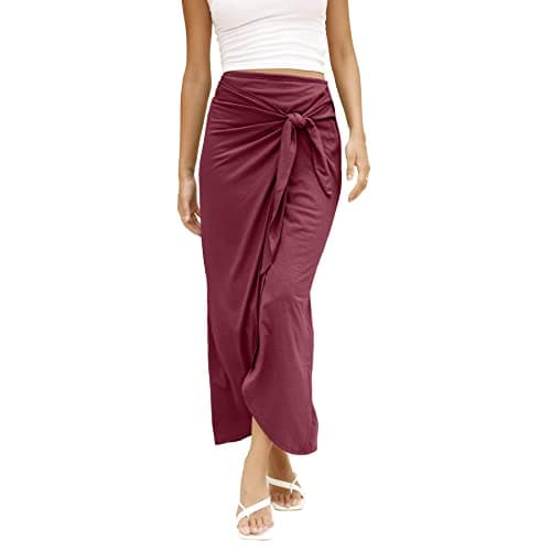 Maxi Skirt High Waist Wrap Pencil Long Skirts for Women — A-15 Wine Red