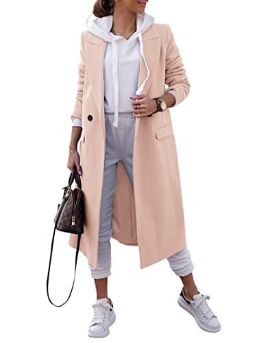 Zwurew Women's Double Breasted Pea Coat Wool Blend Winter Jackets — Pink