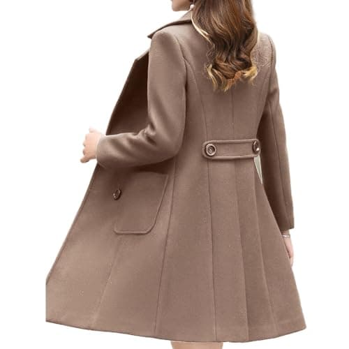 GVLDPOH Women's Mid-Length Wool Blend Double Breasted Overcoat