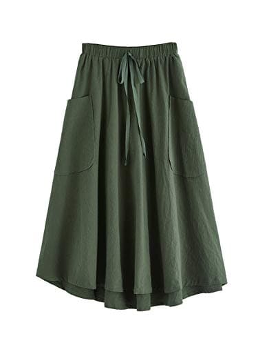 SweatyRocks Women's Casual High Waist Pleated Midi Skirt with Pocket